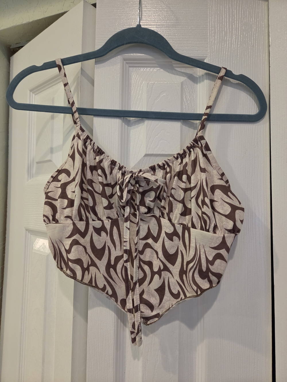 ROMWE Cream & Brown Tie-Front Printed Cropped Cami